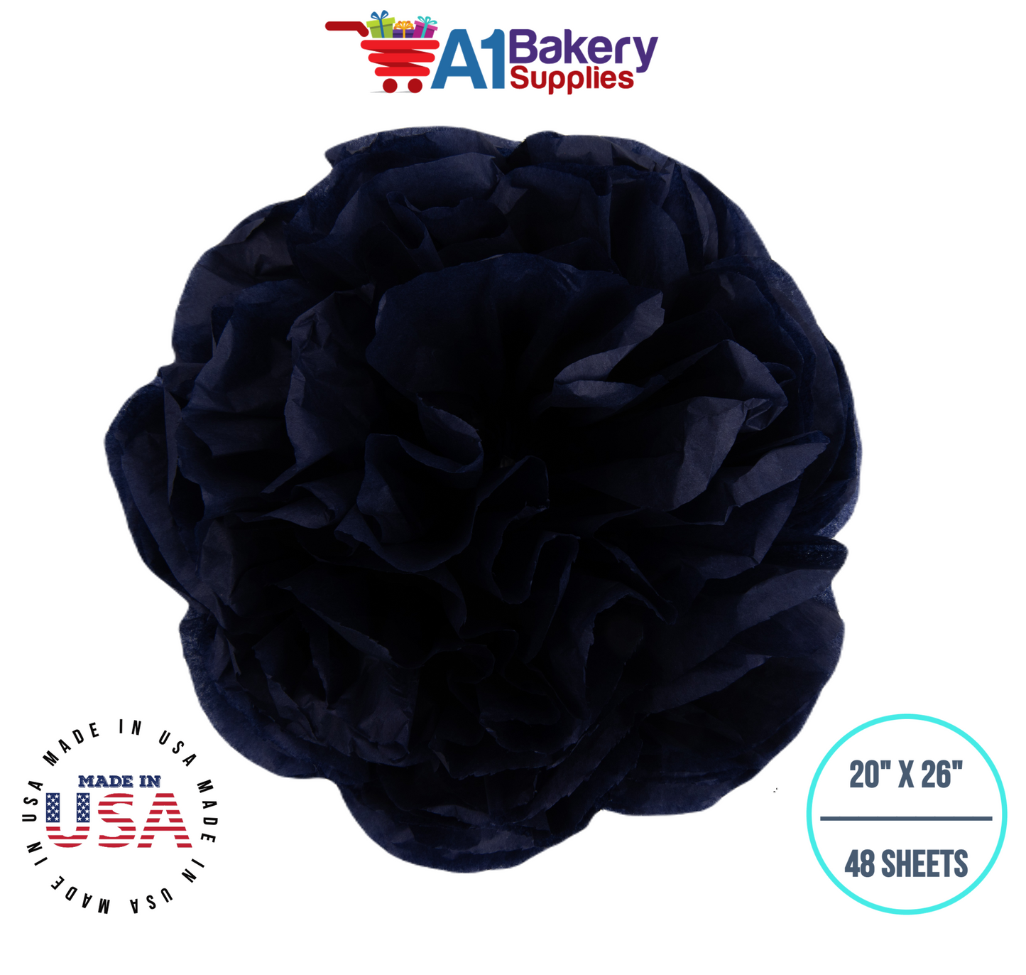 Black Tissue Paper Squares, Bulk 48 Sheets, Premium Gift Wrap and Art Supplies for Birthdays, Holidays, or Presents by A1BakerySupplies, Medium 20 Inch x 26 Inch