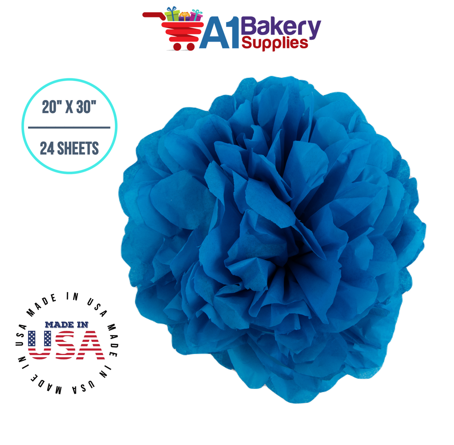Brilliant Blue Color Tissue Paper 20 Inch x 30 Inch - 24 Sheets