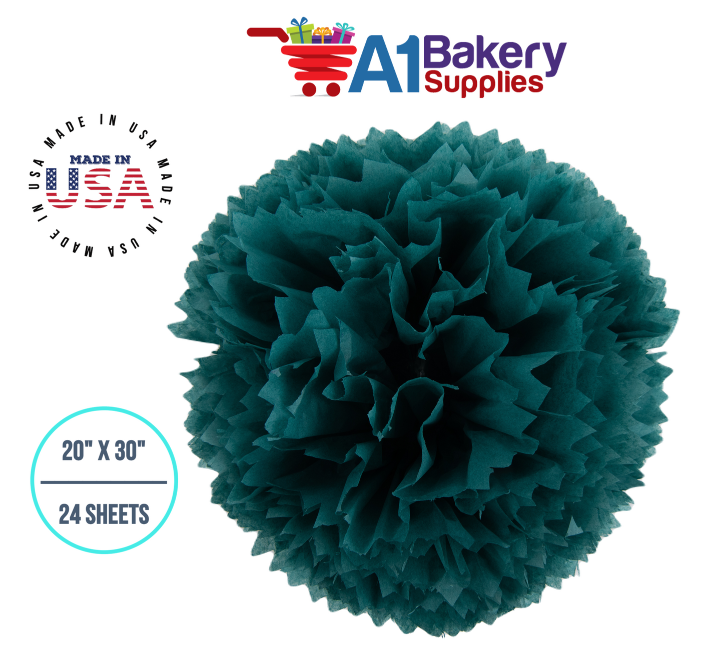 Teal Tissue Paper Squares, Bulk 24 Sheets, Premium Gift Wrap and Art Supplies for Birthdays, Holidays, or Presents by A1BakerySupplies, Small  20 Inch x 30 Inch