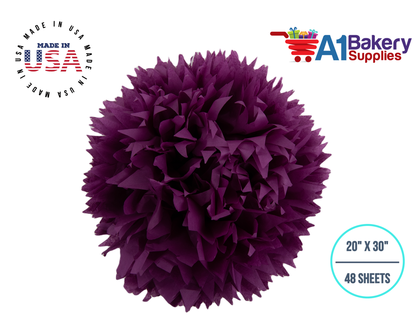 Plum Tissue Paper Squares, Bulk 48 Sheets, Premium Gift Wrap and Art Supplies for Birthdays, Holidays, or Presents by A1BakerySupplies, Medium 20 Inch x 30 Inch