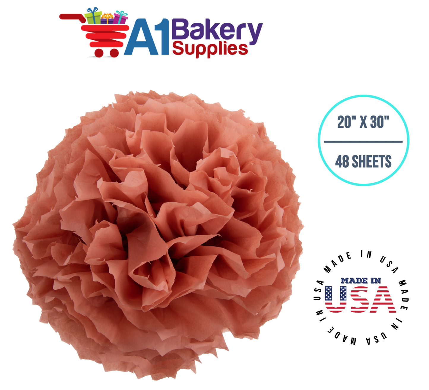 Terra Cotta Tissue Paper Squares Bulk  48 Sheets Premium Gift Wrap and Art Supplies for Birthdays Holidays or Presents by A1 Bakery Supplies Medium 20 Inch x 30 Inch