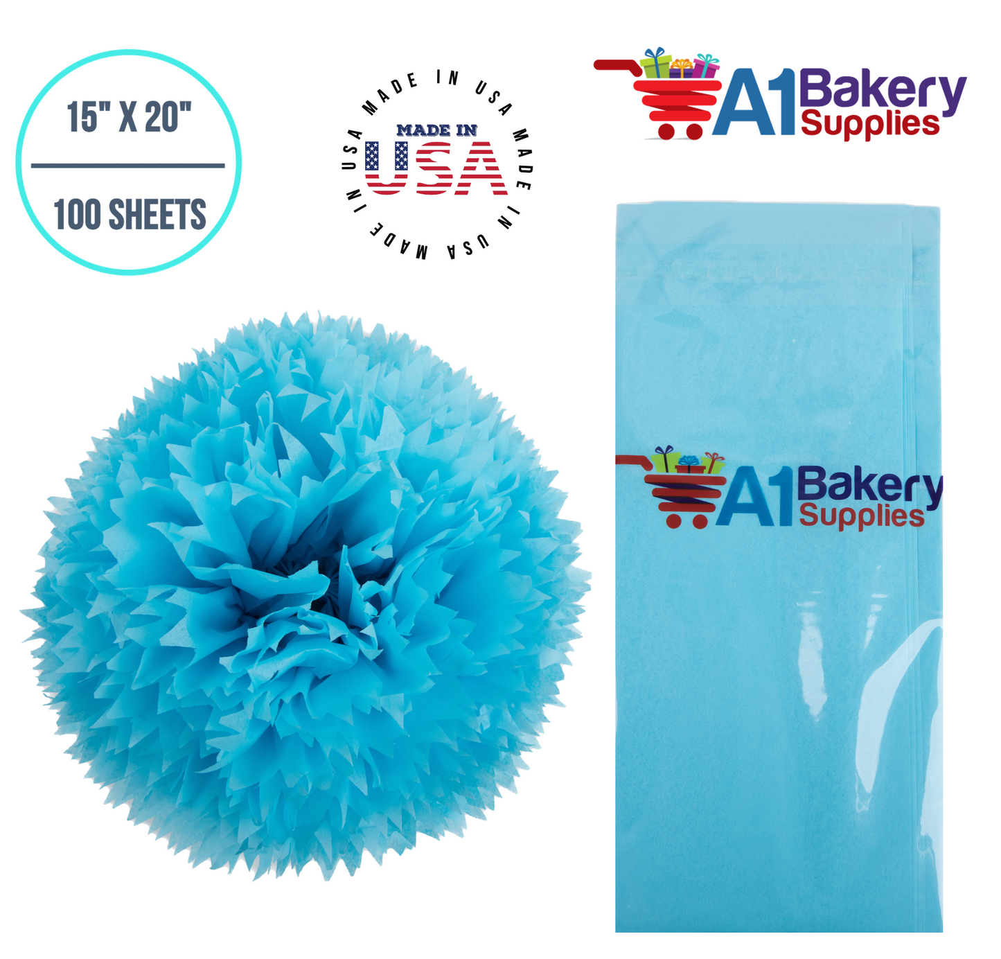 Oxford Blue Tissue Paper Squares, Bulk 100 Sheets, Premium Gift Wrap and Art Supplies for Birthdays, Holidays, or Presents by A1BakerySupplies, Medium 15 Inch x 20 Inch