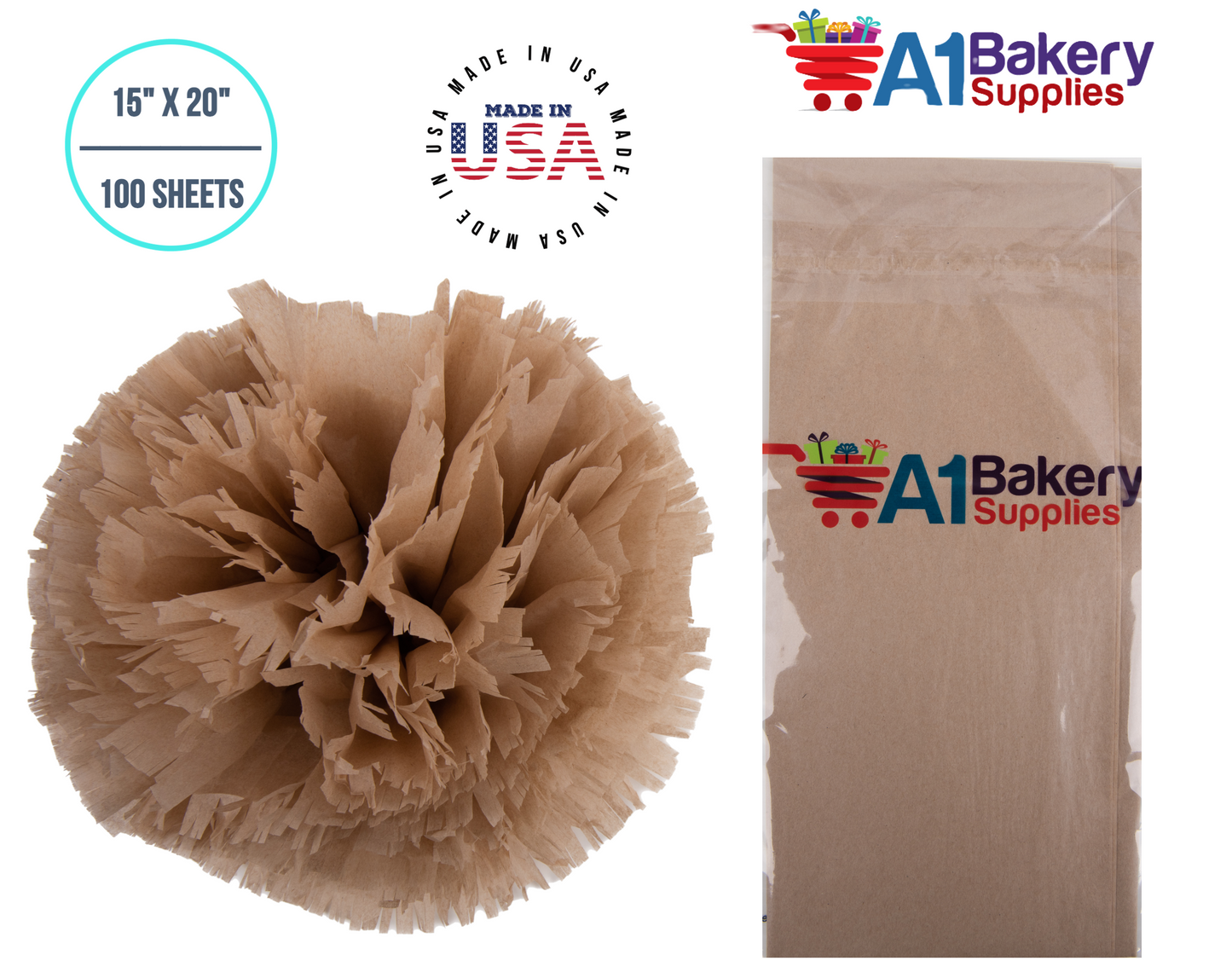 Solid Craft Tissue Paper Squares, Bulk100 Sheets, Premium Gift Wrap and Art Supplies for Birthdays, Holidays, or Presents by A1BakerySupplies, Medium 15 Inch x 20 Inch