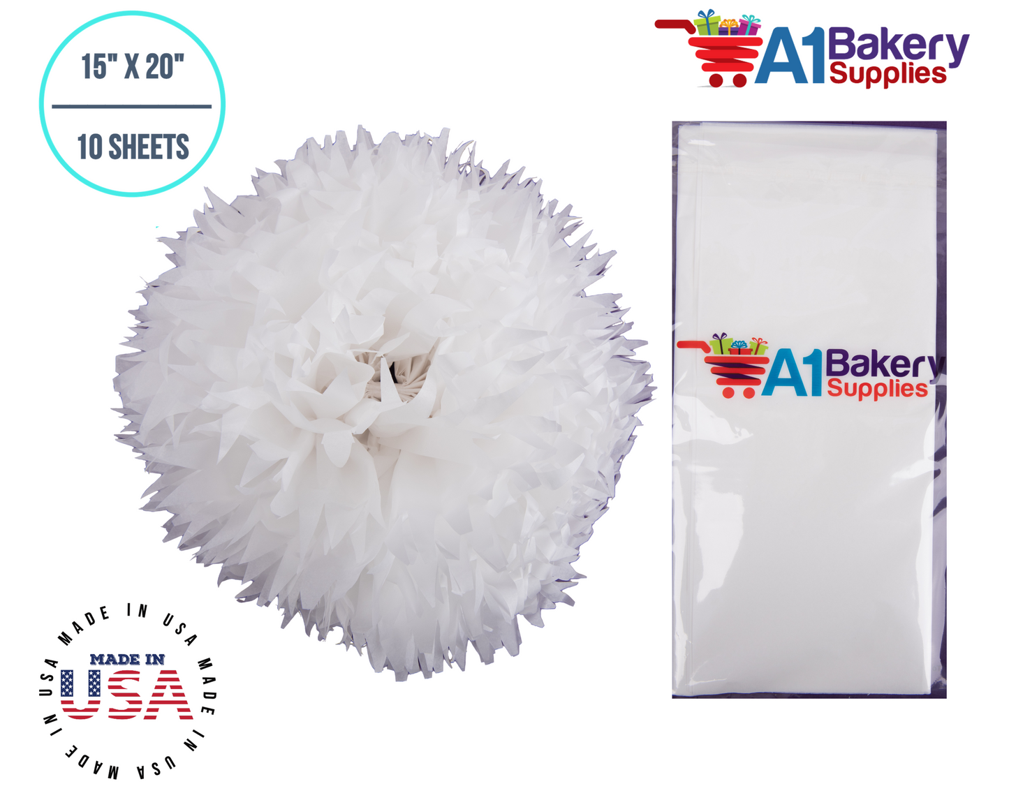 White Tissue Paper Squares, Bulk 10 Sheets, Premium Gift Wrap and Art Supplies for Birthdays, Holidays, or Presents by A1BakerySupplies, Small 15 Inch x 20 Inch