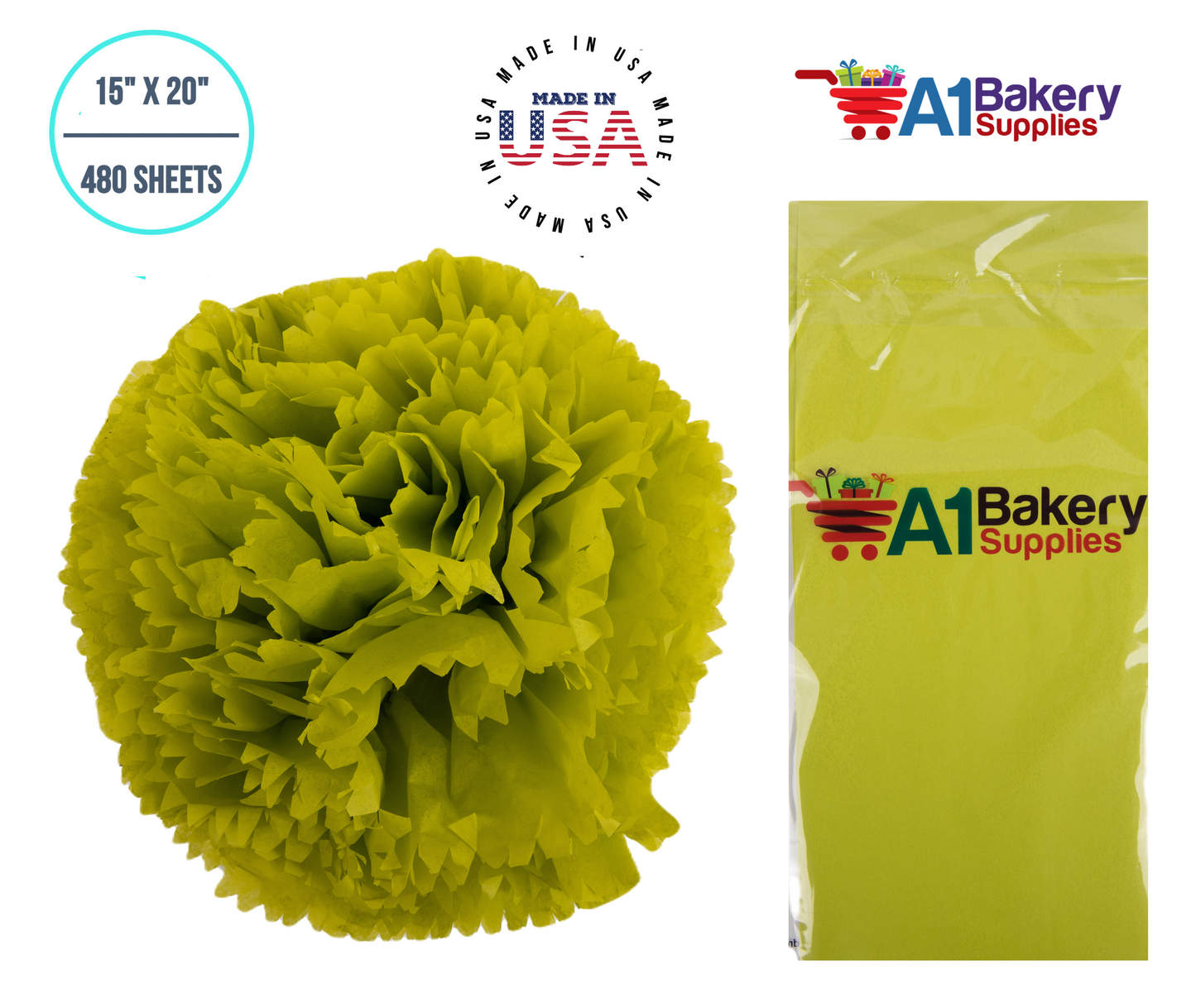 Citrus green Color Tissue Paper 15 Inch x 20 Inch - 480 Sheets