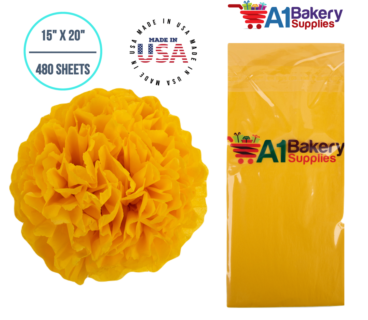 Dandelion Tissue Paper Squares, Bulk 480 Sheets, Premium Gift Wrap and Art Supplies for Birthdays, Holidays, or Presents by A1BakerySupplies, Large 15 Inch x 20 Inch