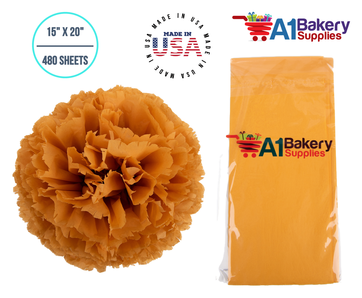 Goldenrod Tissue Paper Squares, Bulk 480 Sheets, Premium Gift Wrap and Art Supplies for Birthdays, Holidays, or Presents by A1BakerySupplies, Large 15 Inch x 20 Inch