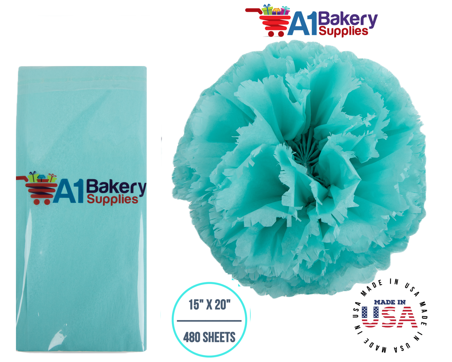 AQUA BLUE Color Tissue Paper 15 Inch x 20 Inch - 480 Sheets