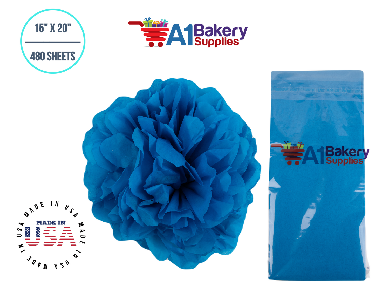 Brilliant Blue Color Tissue Paper 15 Inch x 20 Inch - 480 Sheets