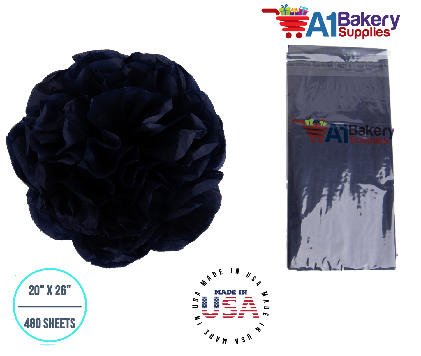 Black Tissue Paper Squares, Bulk 480 Sheets, Premium Gift Wrap and Art Supplies for Birthdays, Holidays, or Presents by A1BakerySupplies, Large 20 Inch x 26 Inch