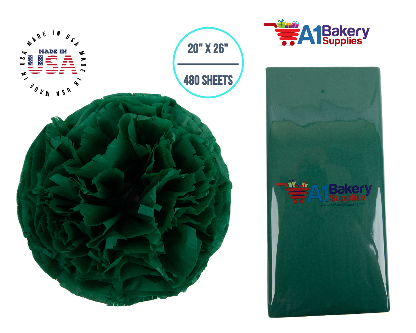 Emerald Green Tissue Paper 20 Inch x 26 Inch - 480 Sheets