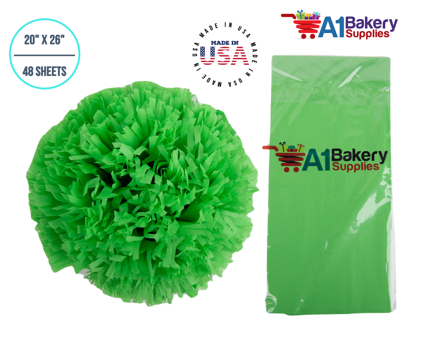 Groovy Green  Tissue Paper Squares, Bulk 48 Sheets, Premium Gift Wrap and Art Supplies for Birthdays, Holidays, or Presents by A1BakerySupplies, Medium 20 Inch x 26 Inch