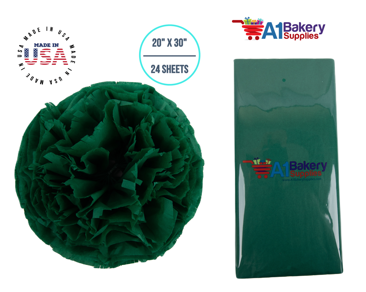 Emerald Green Tissue Paper 20 Inch x 30 Inch - 24 Sheets