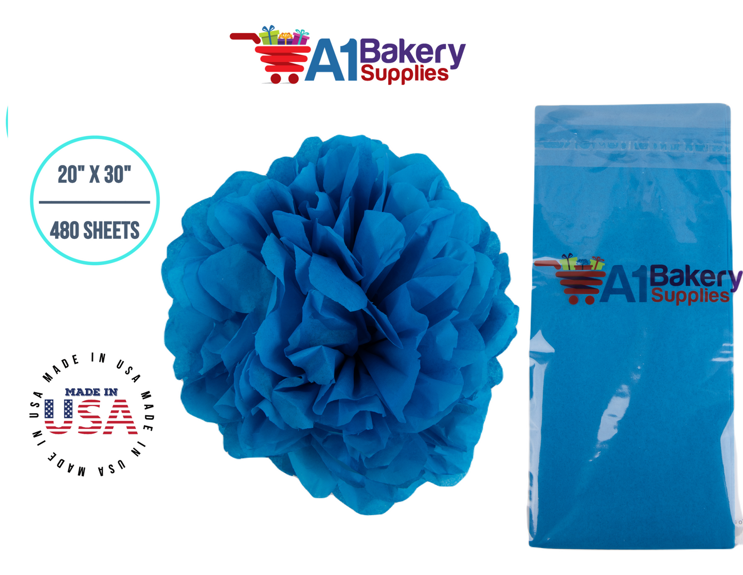 Brilliant Blue Color Tissue Paper 20 Inch x 30 Inch - 480 Sheets