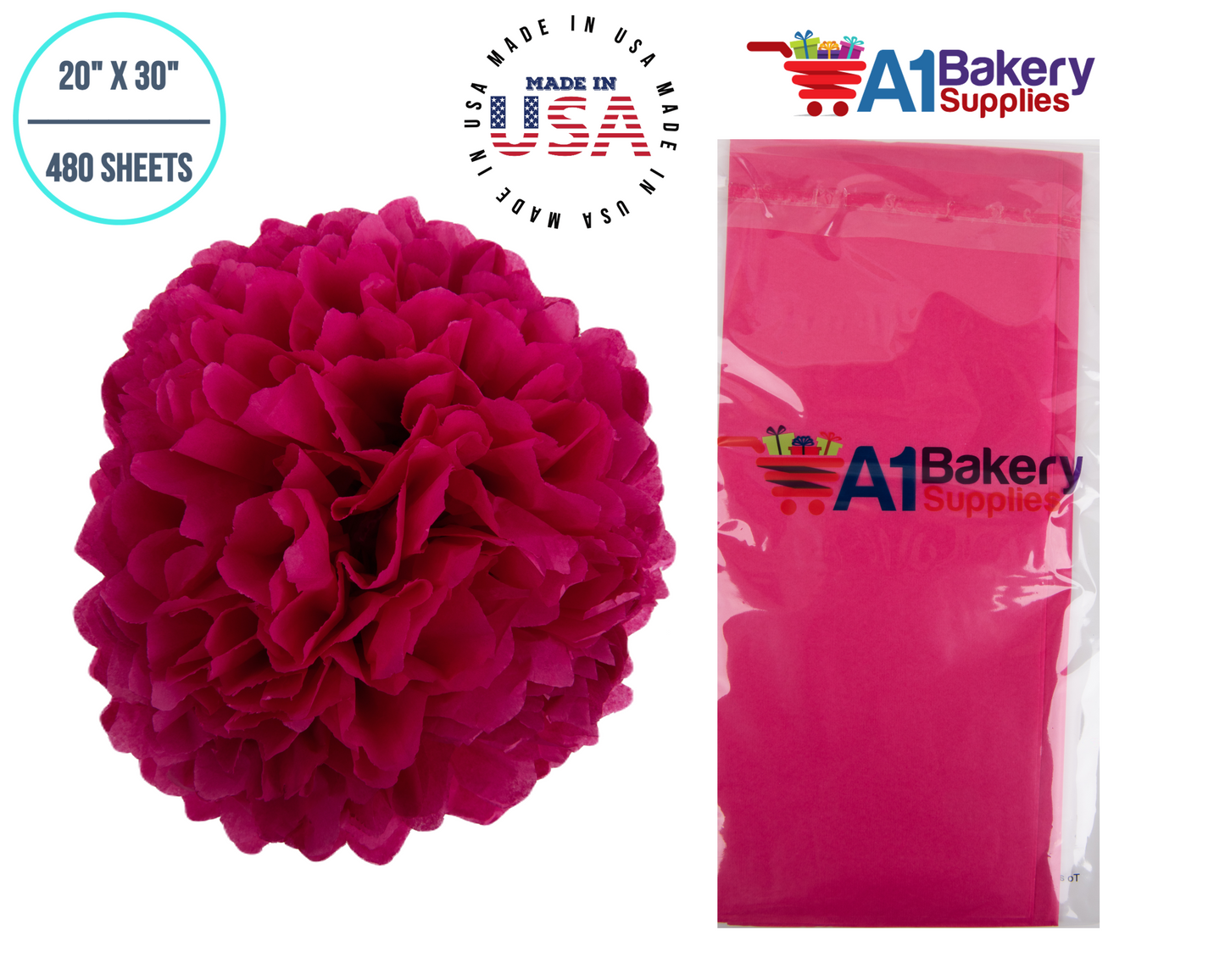 HotPink Tissue Paper Squares, Bulk 480 Sheets, Premium Gift Wrap and Art Supplies for Birthdays, Holidays, or Presents by A1BakerySupplies, Large 20 Inch x 30 Inch