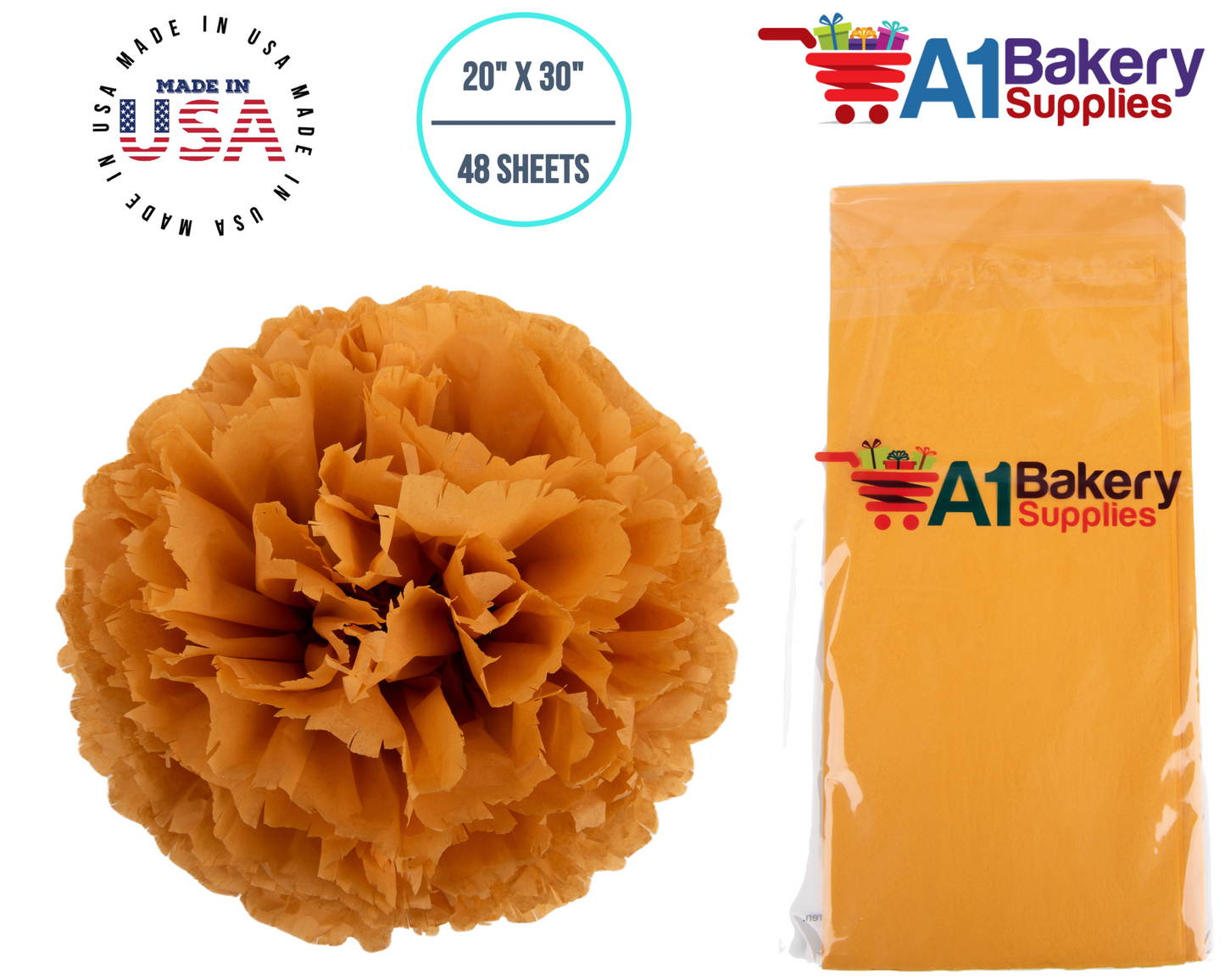 Goldenrod Tissue Paper Squares, Bulk 48 Sheets, Premium Gift Wrap and Art Supplies for Birthdays, Holidays, or Presents by A1BakerySupplies, Medium 20 Inch x 30 Inch