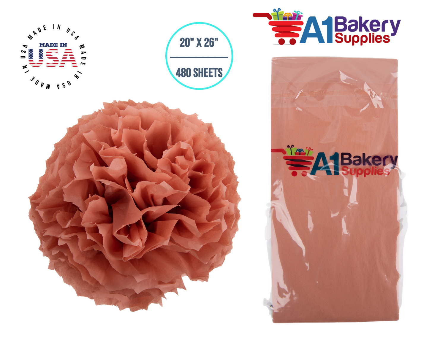 Terra Cotta Tissue Paper Squares Bulk  480 Sheets Premium Gift Wrap and Art Supplies for Birthdays Holidays or Presents by A1 Bakery Supplies Large 20 Inch x 26 Inch