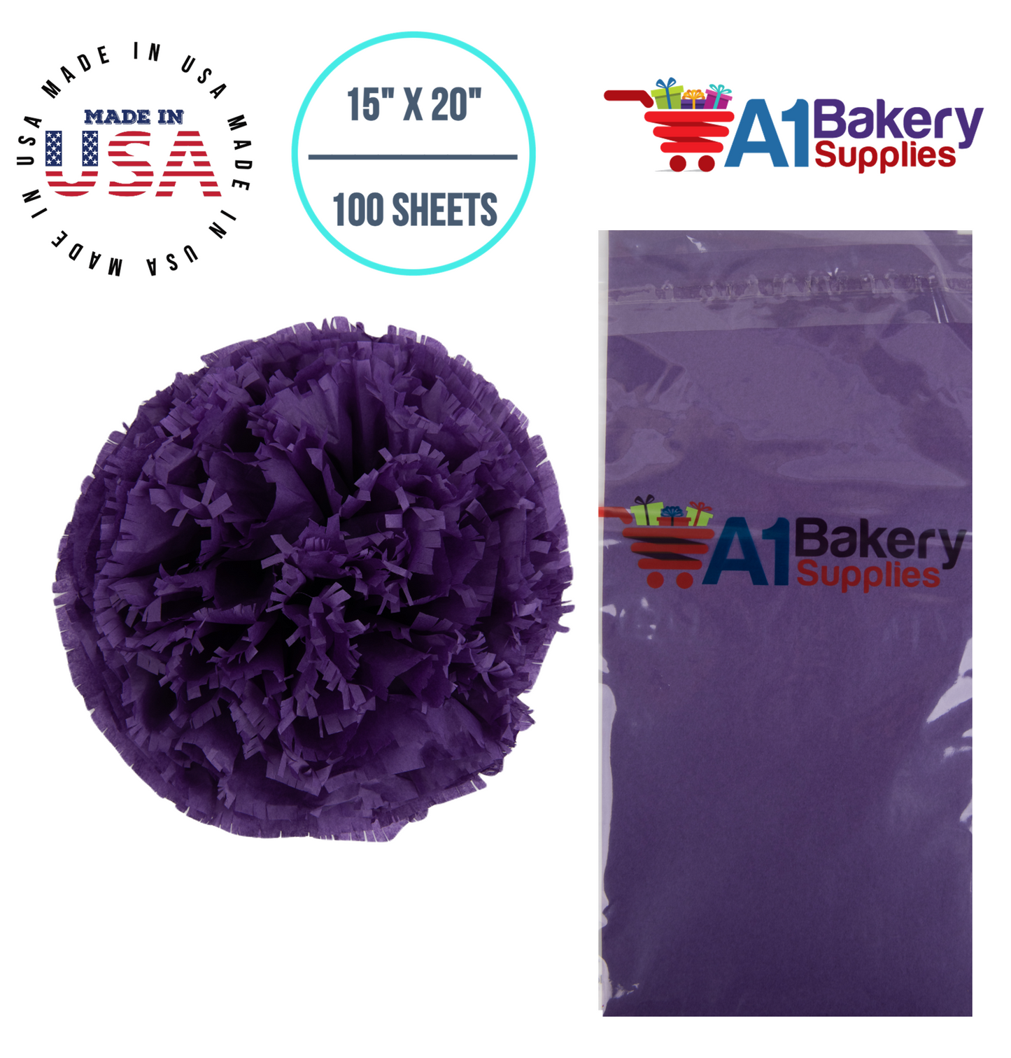 Lavender Tissue Paper Squares, Bulk 100 Sheets, Premium Gift Wrap and Art Supplies for Birthdays, Holidays, or Presents by A1BakerySupplies, Medium 15 Inch x 20 Inch