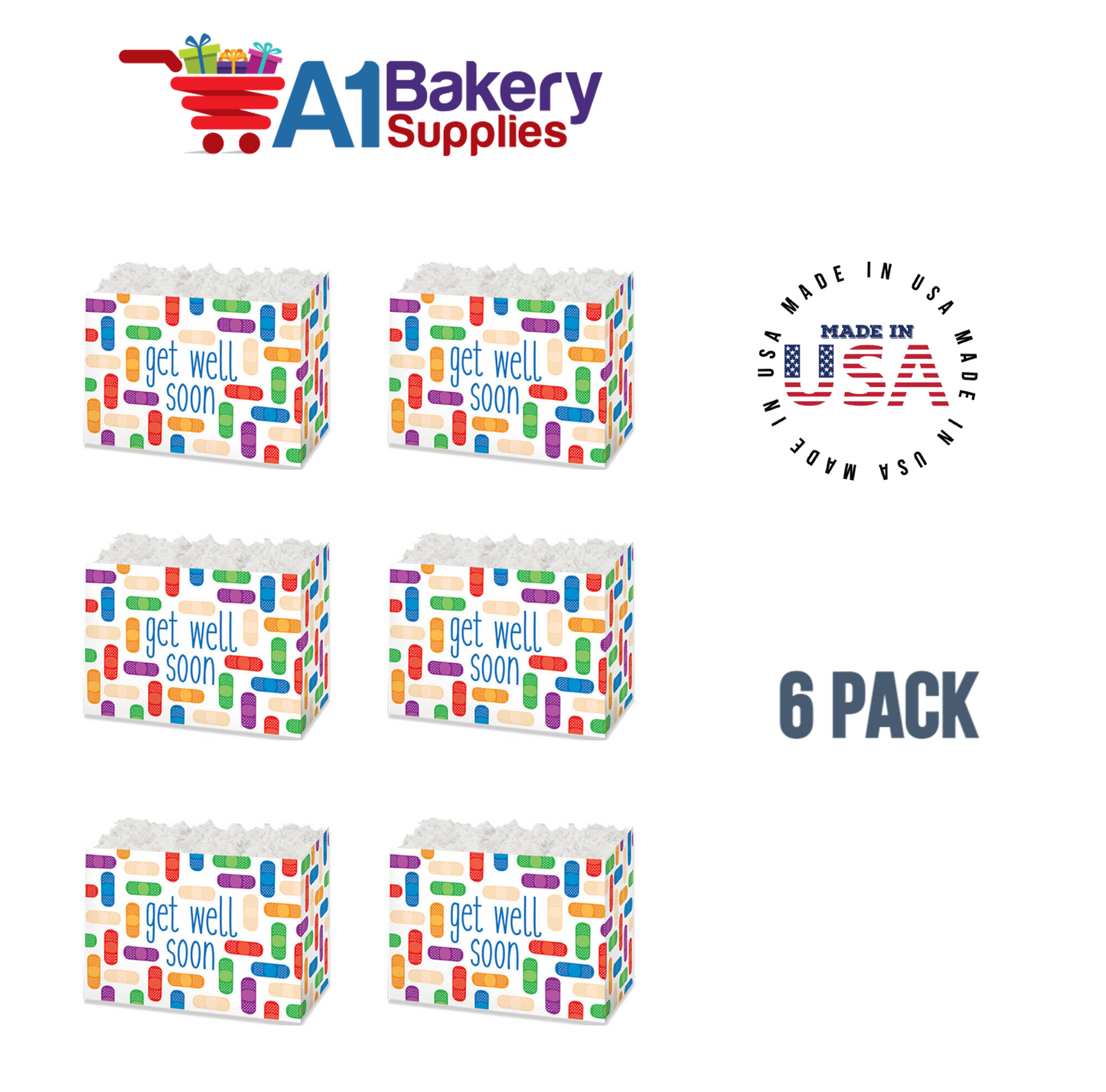 Get Well Soon Basket Box, Theme Gift Box, Small 6.75 (Length) x 4 (Width) x 5 (Height), 6 Pack