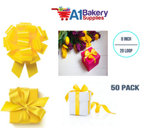 A1BakerySupplies 50 Pieces Pull Bow for Gift Wrapping Gift Bows Pull Bow With Ribbon for Wedding Gift Baskets, 8 Inch 20 Loop Yellow Daffodil Flora Satin Color