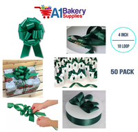 A1BakerySupplies 50 Pieces Pull Bow for Gift Wrapping Gift Bows Pull Bow With Ribbon for Wedding Gift Baskets, 4 Inch 18 Loop Emerald Green Flora Satin Color