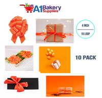 A1BakerySupplies 10 Pieces Pull Bow for Gift Wrapping Gift Bows Pull Bow With Ribbon for Wedding Gift Baskets, 4 Inch 18 Loop Tropical Orange Flora Satin Color