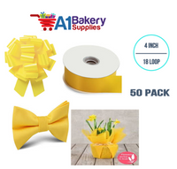 A1BakerySupplies 50 Pieces Pull Bow for Gift Wrapping Gift Bows Pull Bow With Ribbon for Wedding Gift Baskets, 4 Inch 18 Loop Yellow Daffodil Flora Satin Color