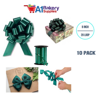 A1BakerySupplies 10 Pieces Pull Bow for Gift Wrapping Gift Bows Pull Bow With Ribbon for Wedding Gift Baskets, 8 Inch 20 Loop Hunter Green Flora Satin Color