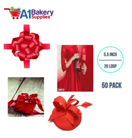 A1BakerySupplies 50 Pieces Pull Bow for Gift Wrapping Gift Bows Pull Bow With Ribbon for Wedding Gift Baskets, 5.5 Inch 20 Loop in Scarlet Red Color