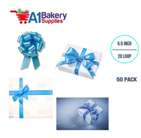 A1BakerySupplies 50 Pieces Pull Bow for Gift Wrapping Gift Bows Pull Bow With Ribbon for Wedding Gift Baskets, 5.5 Inch 20 Loop in Light Blue Color