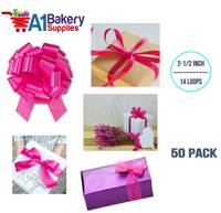 A1BakerySupplies 50 Pieces Pull Bow for Gift Wrapping Gift Bows Pull Bow With Ribbon for Wedding Gift Baskets, 2.5 Inch 14 Loop Pink Beauty Flora Satin Color