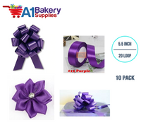A1BakerySupplies 10 Pieces Pull Bow for Gift Wrapping Gift Bows Pull Bow With Ribbon for Wedding Gift Baskets, 5.5 Inch 20 Loop in Purple Color