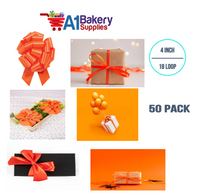 A1BakerySupplies 50 Pieces Pull Bow for Gift Wrapping Gift Bows Pull Bow With Ribbon for Wedding Gift Baskets, 4 Inch 18 Loop Tropical Orange Flora Satin Color