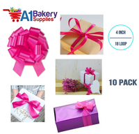 A1BakerySupplies 10 Pieces Pull Bow for Gift Wrapping Gift Bows Pull Bow With Ribbon for Wedding Gift Baskets, 4 Inch 18 Loop in Pink Beauty Flora Satin Color