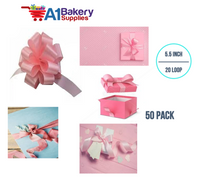 A1BakerySupplies 50 Pieces Pull Bow for Gift Wrapping Gift Bows Pull Bow With Ribbon for Wedding Gift Baskets, 5.5 Inch 20 Loop in Pink Color