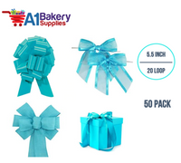 A1BakerySupplies 50 Pieces Pull Bow for Gift Wrapping Gift Bows Pull Bow With Ribbon for Wedding Gift Baskets, 5.5 Inch 20 Loop in Turquoise Color