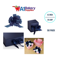 A1BakerySupplies 50 Pieces Pull Bow for Gift Wrapping Gift Bows Pull Bow With Ribbon for Wedding Gift Baskets, 5.5 Inch 20 Loop in Navy Blue Color