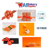 A1BakerySupplies 10 Pieces Pull Bow for Gift Wrapping Gift Bows Pull Bow With Ribbon for Wedding Gift Baskets, 2.5 Inch 14 Loop Tropical Orange Flora Satin Color