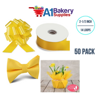 A1BakerySupplies 50 Pieces Pull Bow for Gift Wrapping Gift Bows Pull Bow With Ribbon for Wedding Gift Baskets, 2.5 Inch 14 Loop Yellow Daffodil Flora Satin Color