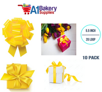 A1BakerySupplies 10 Pieces Pull Bow for Gift Wrapping Gift Bows Pull Bow With Ribbon for Wedding Gift Baskets, 5.5 Inch 20 Loop in  Yellow Color