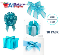 A1BakerySupplies 10 Pieces Pull Bow for Gift Wrapping Gift Bows Pull Bow With Ribbon for Wedding Gift Baskets, 4 Inch 18 Loop Turquoise Flora Satin Color