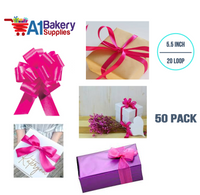 A1BakerySupplies 50 Pieces Pull Bow for Gift Wrapping Gift Bows Pull Bow With Ribbon for Wedding Gift Baskets, 5.5 Inch 20 Loop in Pink Beauty Color