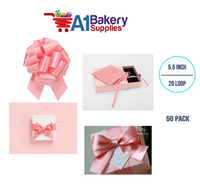 A1BakerySupplies 50 Pieces Pull Bow for Gift Wrapping Gift Bows Pull Bow With Ribbon for Wedding Gift Baskets, 5.5 Inch 20 Loop in Light Pink Color
