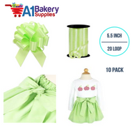 A1BakerySupplies 10 Pieces Pull Bow for Gift Wrapping Gift Bows Pull Bow With Ribbon for Wedding Gift Baskets, 5.5 Inch 20 loop in Celery Color