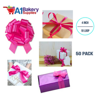 A1BakerySupplies 50 Pieces Pull Bow for Gift Wrapping Gift Bows Pull Bow With Ribbon for Wedding Gift Baskets, 4 Inch 18 Loop Pink Beauty Flora Satin Color