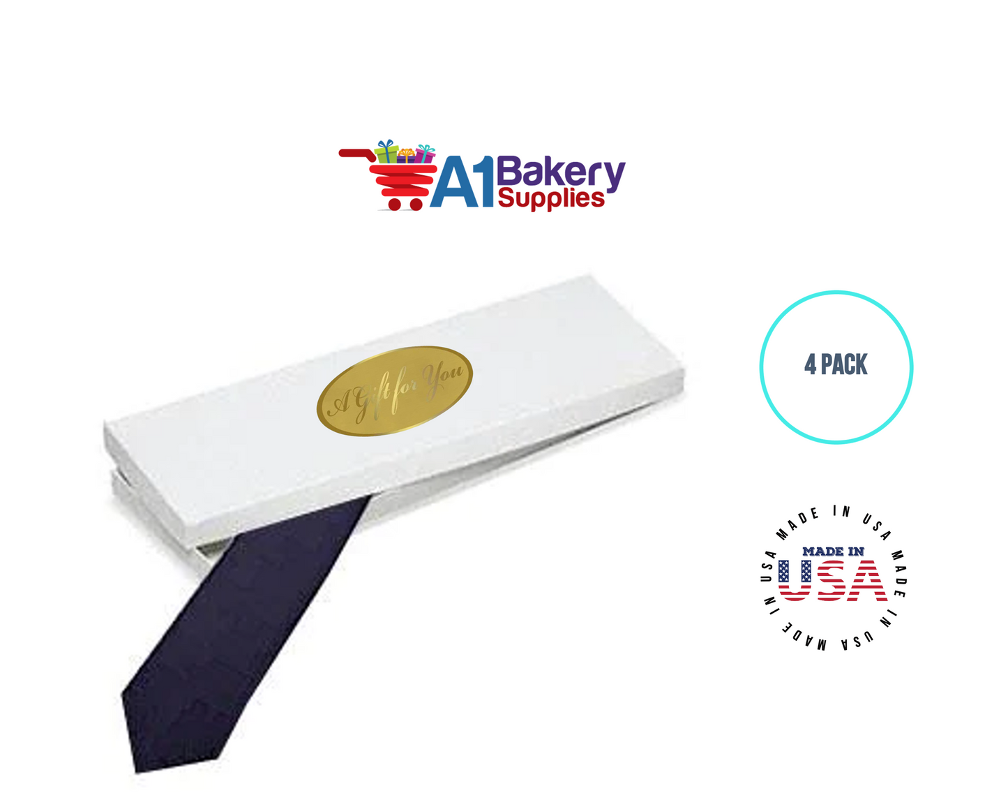 White Men's Tie Gift Boxes Socks Gift Boxes 4 pack with Gold Gift for You sticker