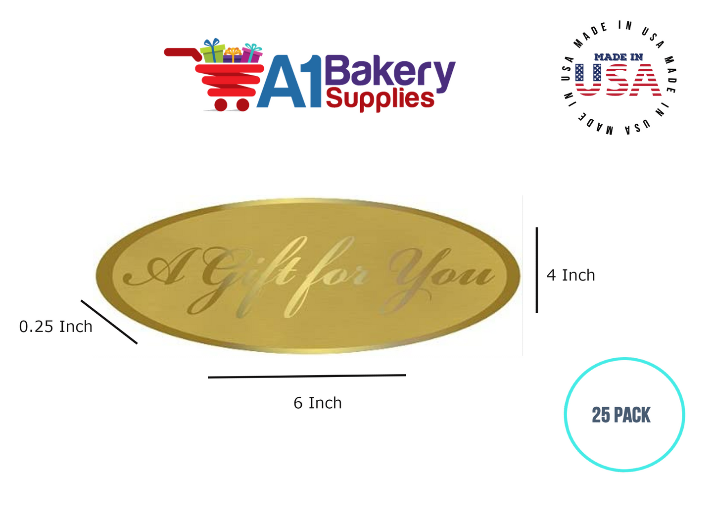 A Gift for You Foil Gold on Gold Seals 6 x 4 x 0.25 " - 25 Packs