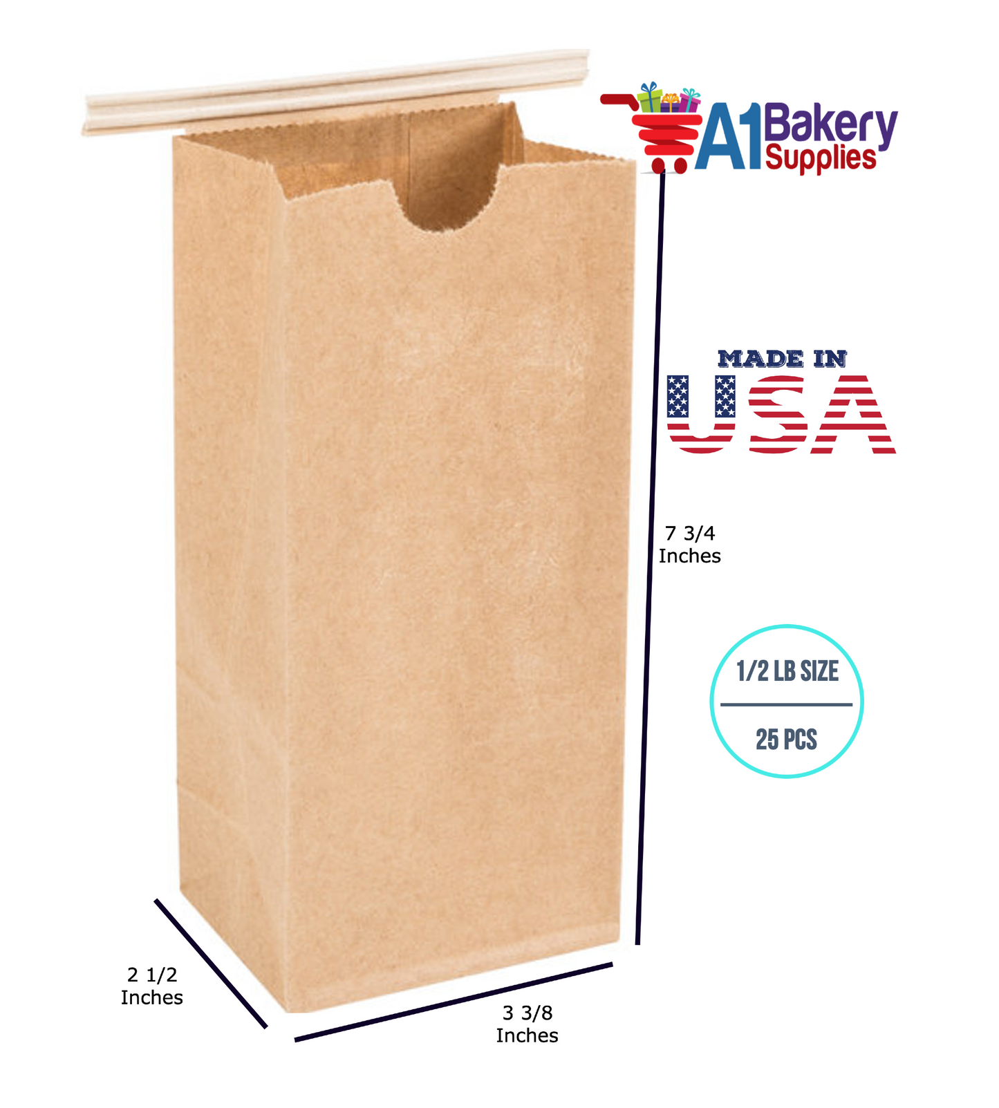 1/2 LB Size Brown No Window Tin Tie Bags 25 PCS  Kraft  Bakery Bags with No Window Resealable Tin Tie Tab Lock Poly-Lined Bags Kraft Paper Bags for Cookies, Coffee