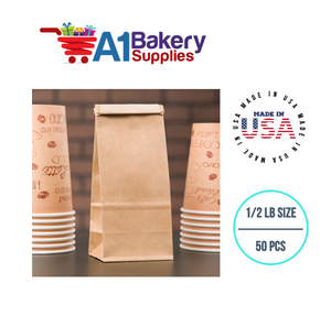 1/2 LB Size Brown No Window Tin Tie Bags 50 PCS 7 3/4  Inch (Length) x 3 3/8 Inch (Width). x 2 1/2 Inch (Gusset) Kraft  Bakery Bags with No Window Resealable Tin Tie Tab Lock Poly-Lined Bags Kraft Paper Bags for Cookies, Coffee