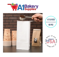 1/2 LB Size White No Window Tin Tie Bags 50 PCS White  Bakery Bags with No Window Resealable Tin Tie Tab Lock Poly-Lined Bags White Paper Bags for Cookies, Coffee